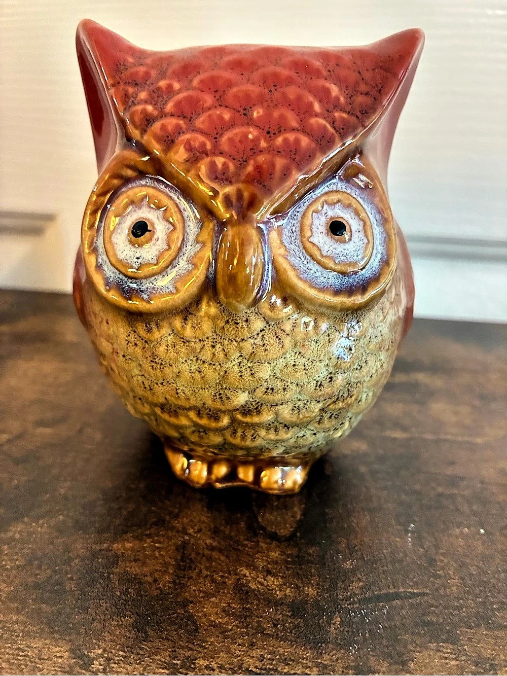 Vintage 1970โs Ceramic Owl Figurine Brown & Red
